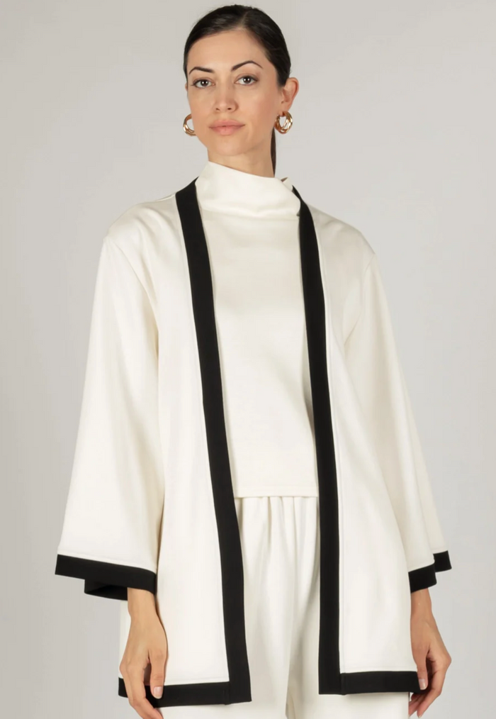 Scuba Modal Border Contrast Wide Sleeve Ca - CREAM