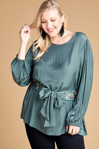 Solid Color Woven Blouse Loose-fit Silhouette