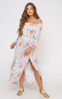 Off Shoulder Flower Print Maxi Dress
