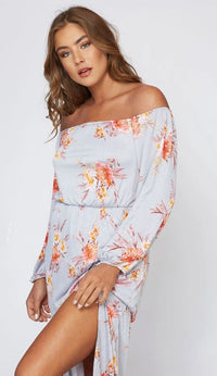 Off Shoulder Flower Print Maxi Dress
