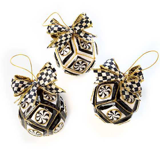 Checkmate Black & White Peppermint Ball Ornaments - Set of 3