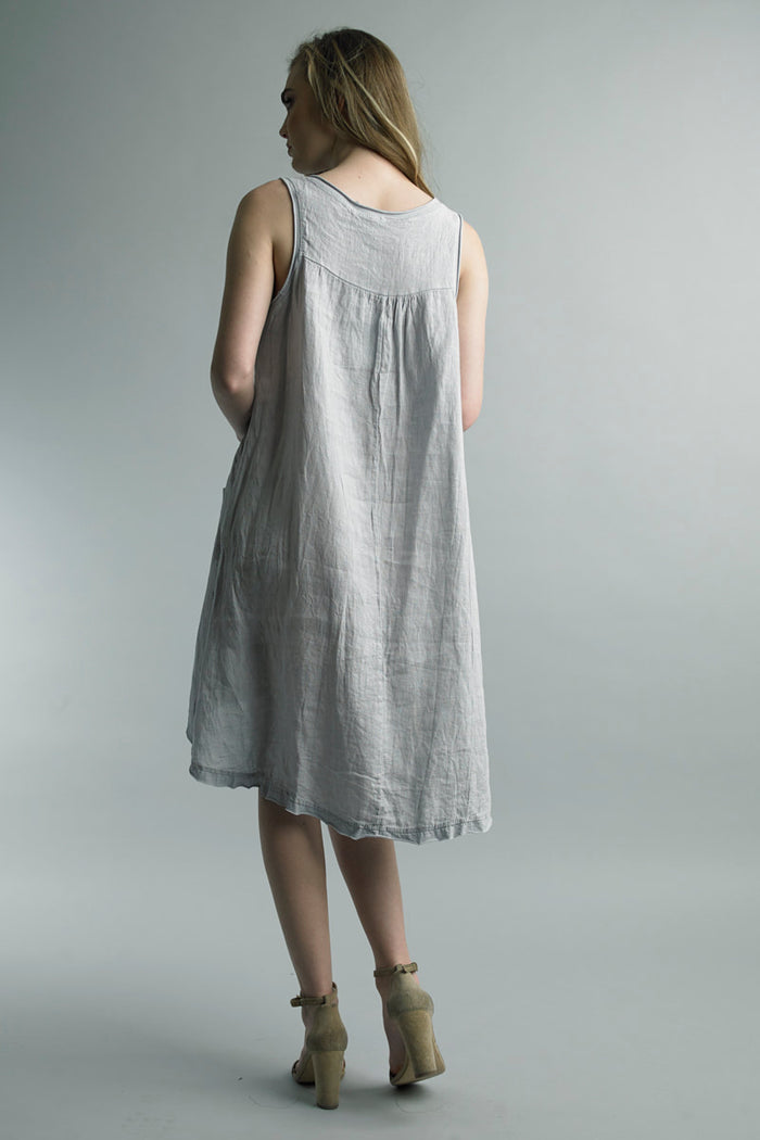 Silver Linen Dress w Sequin Detail