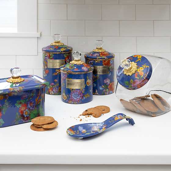 Cookie Jar with Flower Market Enamel Lid - Lapis