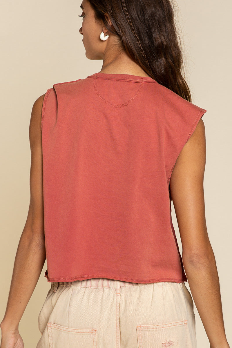 Sleeveless With Raw Edge Cotton Jersey