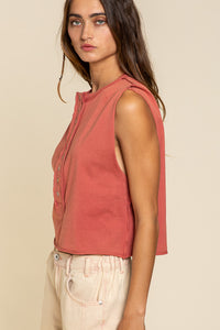 Sleeveless With Raw Edge Cotton Jersey