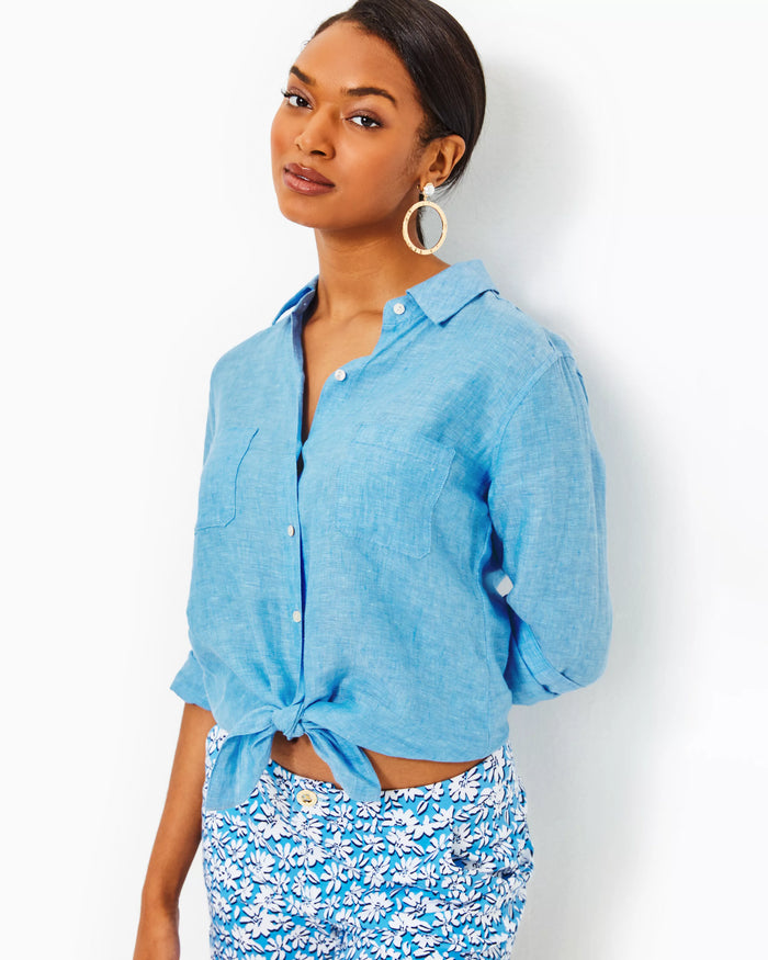 Sea View Linen Button Down Top