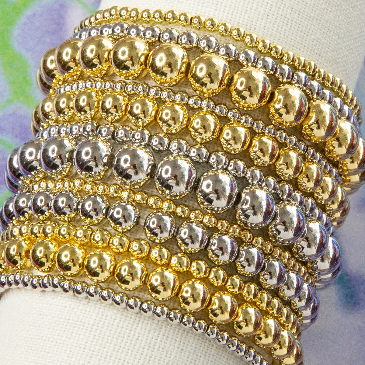 8 mm metal beaded stretch bracelet-Gold