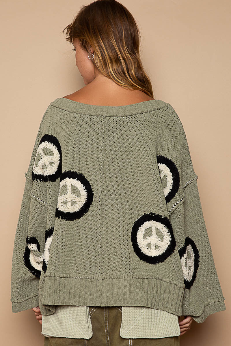 V-neck Long Sleeve Peace Berber Print