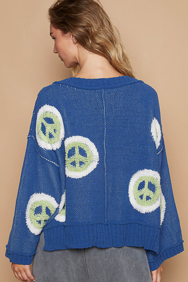 V-neck Long Sleeve Peace Berber Print