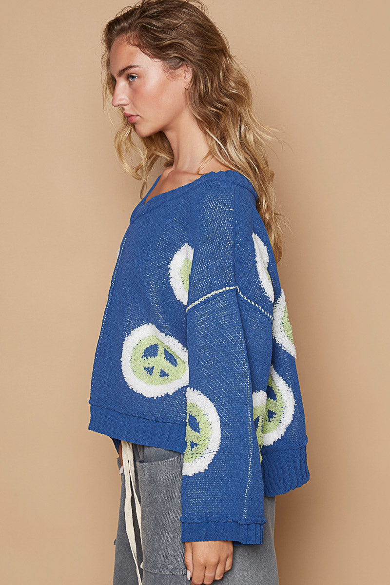 V-neck Long Sleeve Peace Berber Print