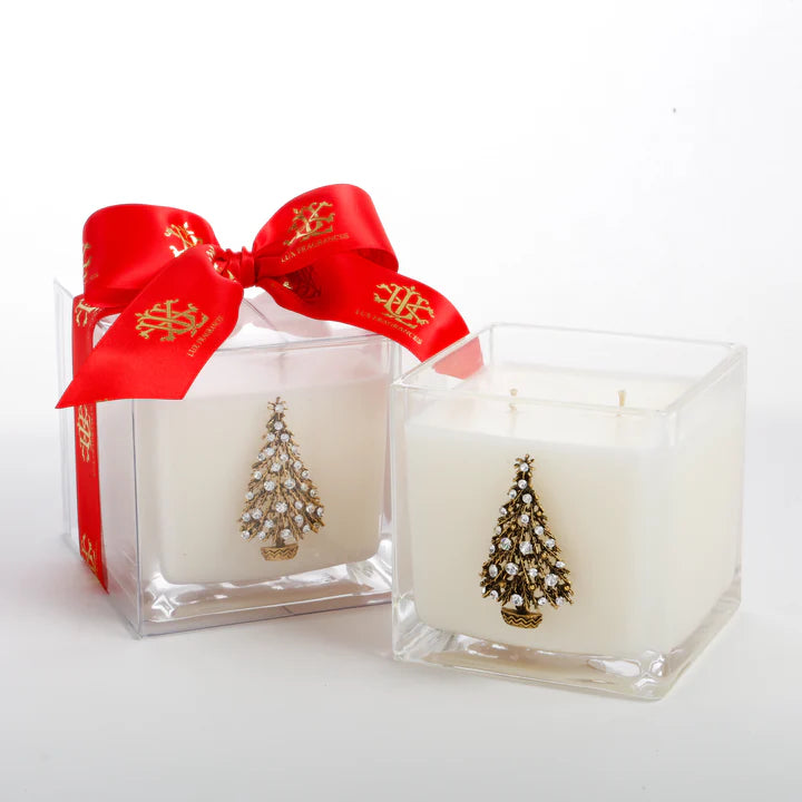 White Christmas 20 oz Square Candle with Tree