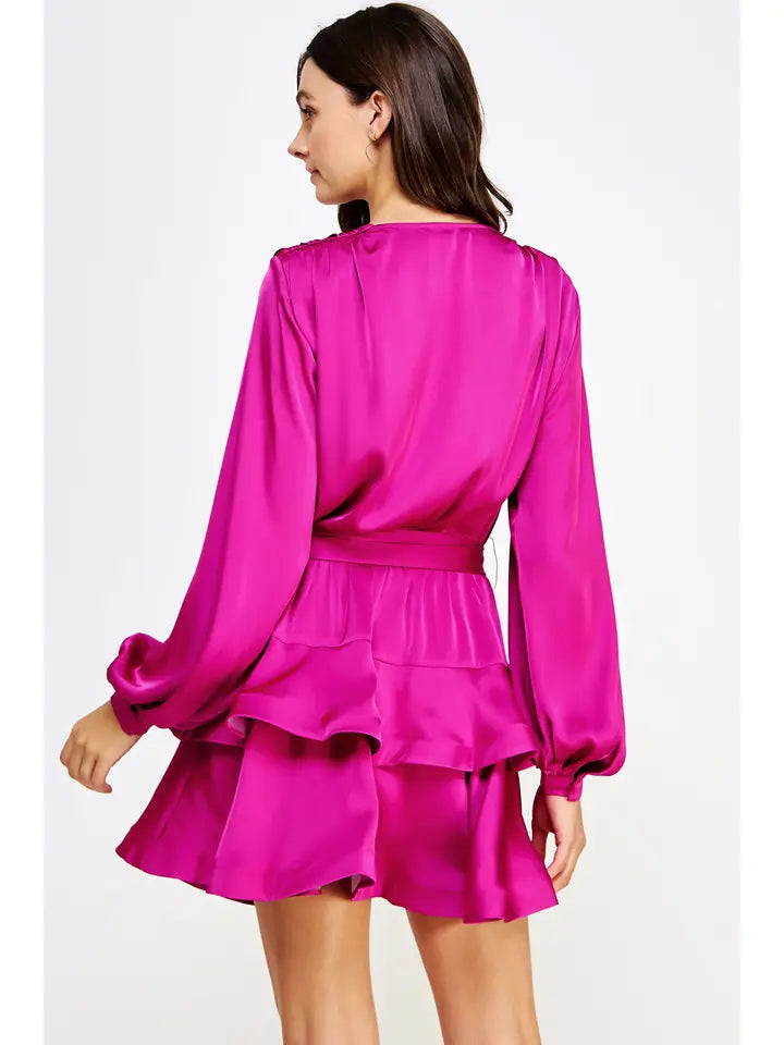 Tiered Satin Mini Dress