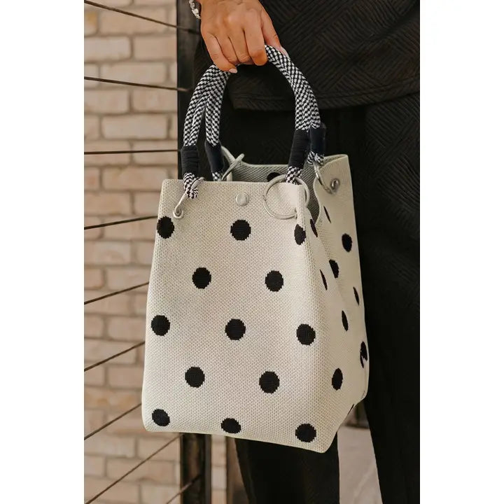 Cute Knitted Handbag Polka Dot Magnetic Button Tote Bag