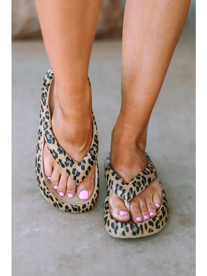 Leopard Print Thick Sole Flip Flops