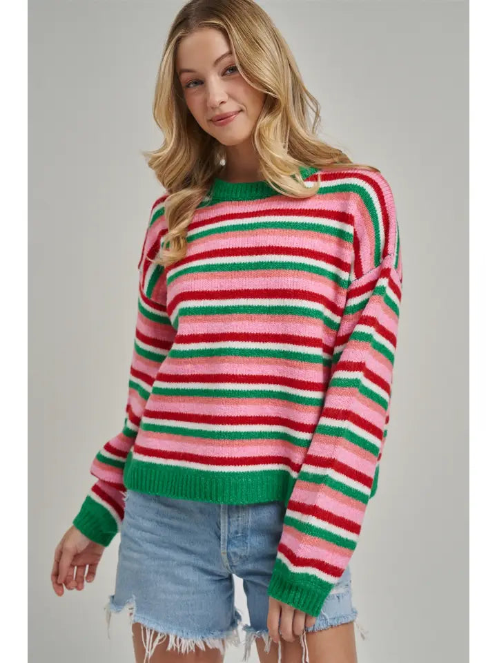 Cozy Holiday Christmas Striped Sweater