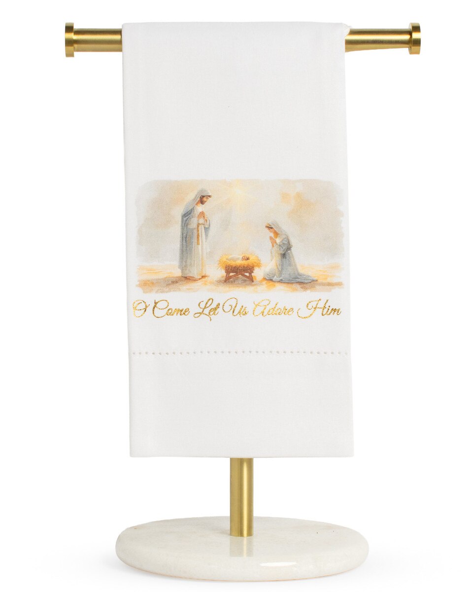 Let Us Adore Him Hemstitch Hand Towel
