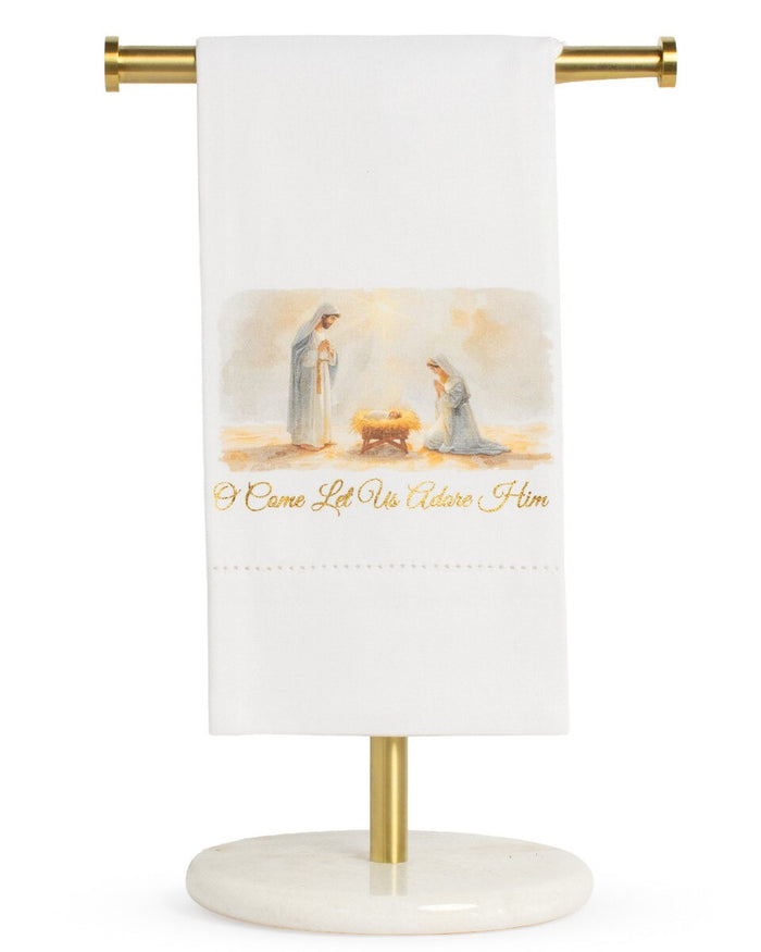 Let Us Adore Him Hemstitch Hand Towel