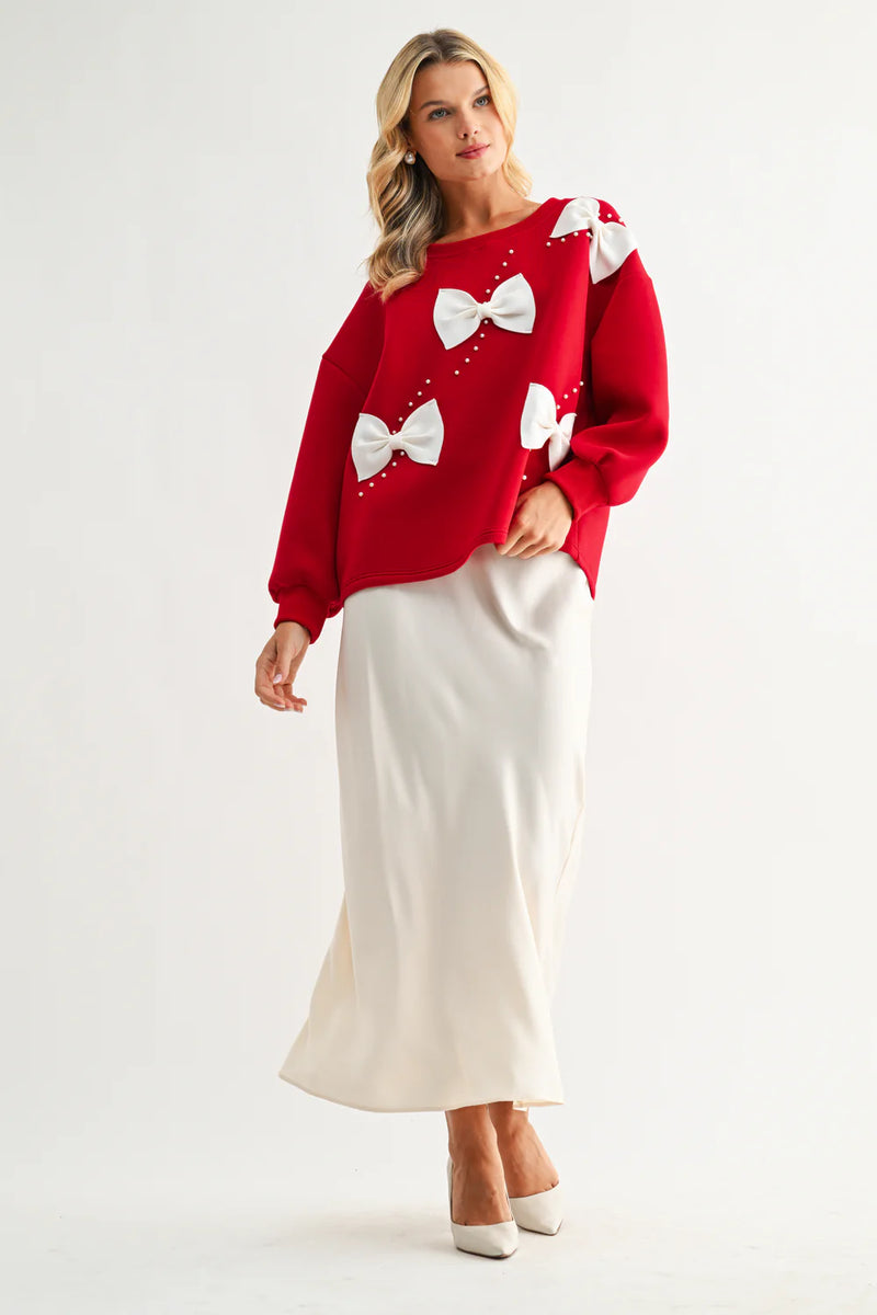 Flora French Scuba Ribbon-Bow Top