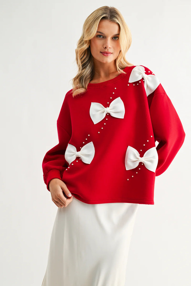 Flora French Scuba Ribbon-Bow Top