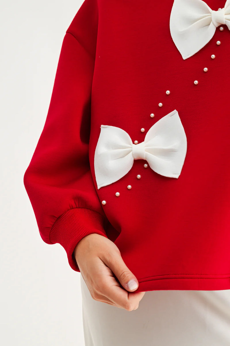 Flora French Scuba Ribbon-Bow Top