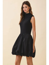 Fitted Knit Bodice Contrast Bubble Hem Mini Dress