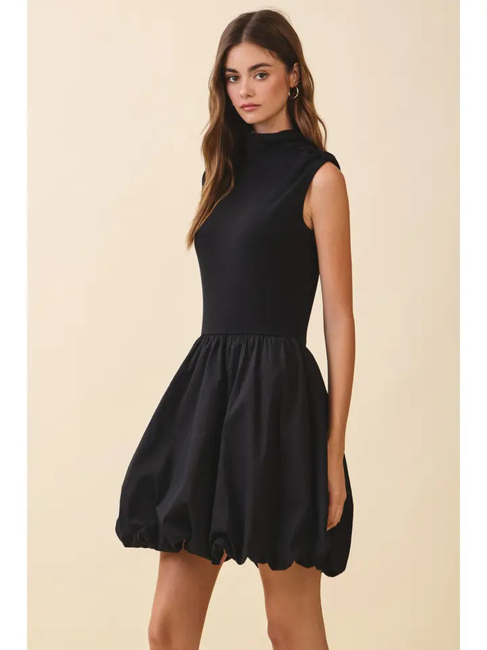Fitted Knit Bodice Contrast Bubble Hem Mini Dress