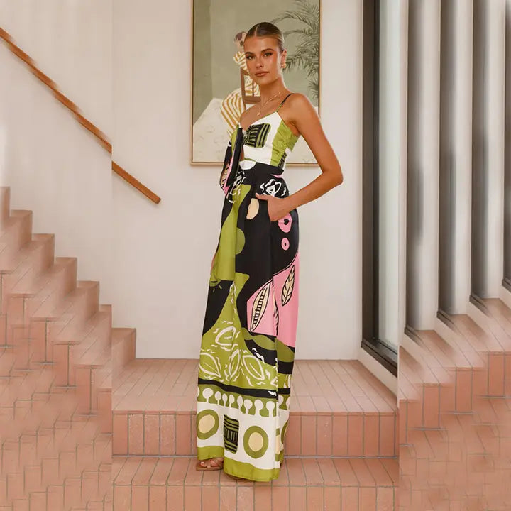 Casual Fashion Print Straight-Leg Jumpsuit