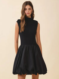 Fitted Knit Bodice Contrast Bubble Hem Mini Dress