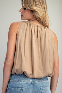 Solid Sleeveless Gathered Blouse