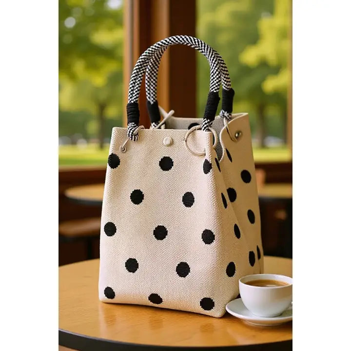 Cute Knitted Handbag Polka Dot Magnetic Button Tote Bag