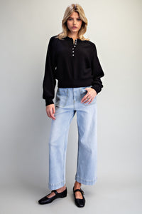 Raglan Henley Half Button Knit Sweater