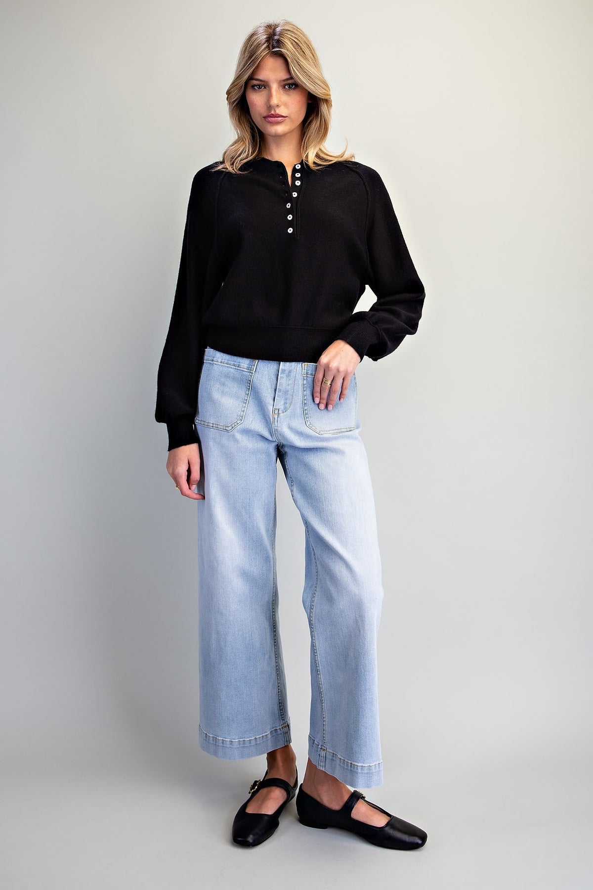 Raglan Henley Half Button Knit Sweater