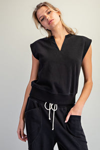 Notched Neck Cap Sleeve Top