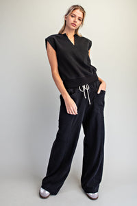 Notched Neck Cap Sleeve Top