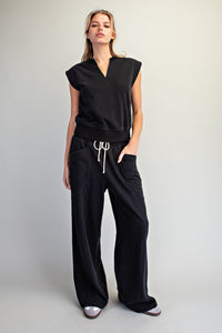 Notched Neck Cap Sleeve Top