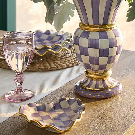 Plum Check Fluted Ceramic Heart Plate