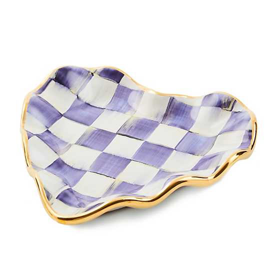 Plum Check Fluted Ceramic Heart Plate