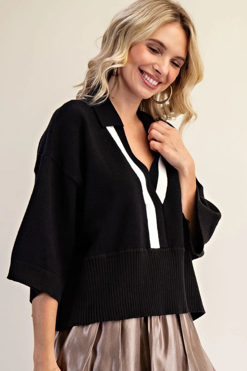 V-Neck Color Trim Top