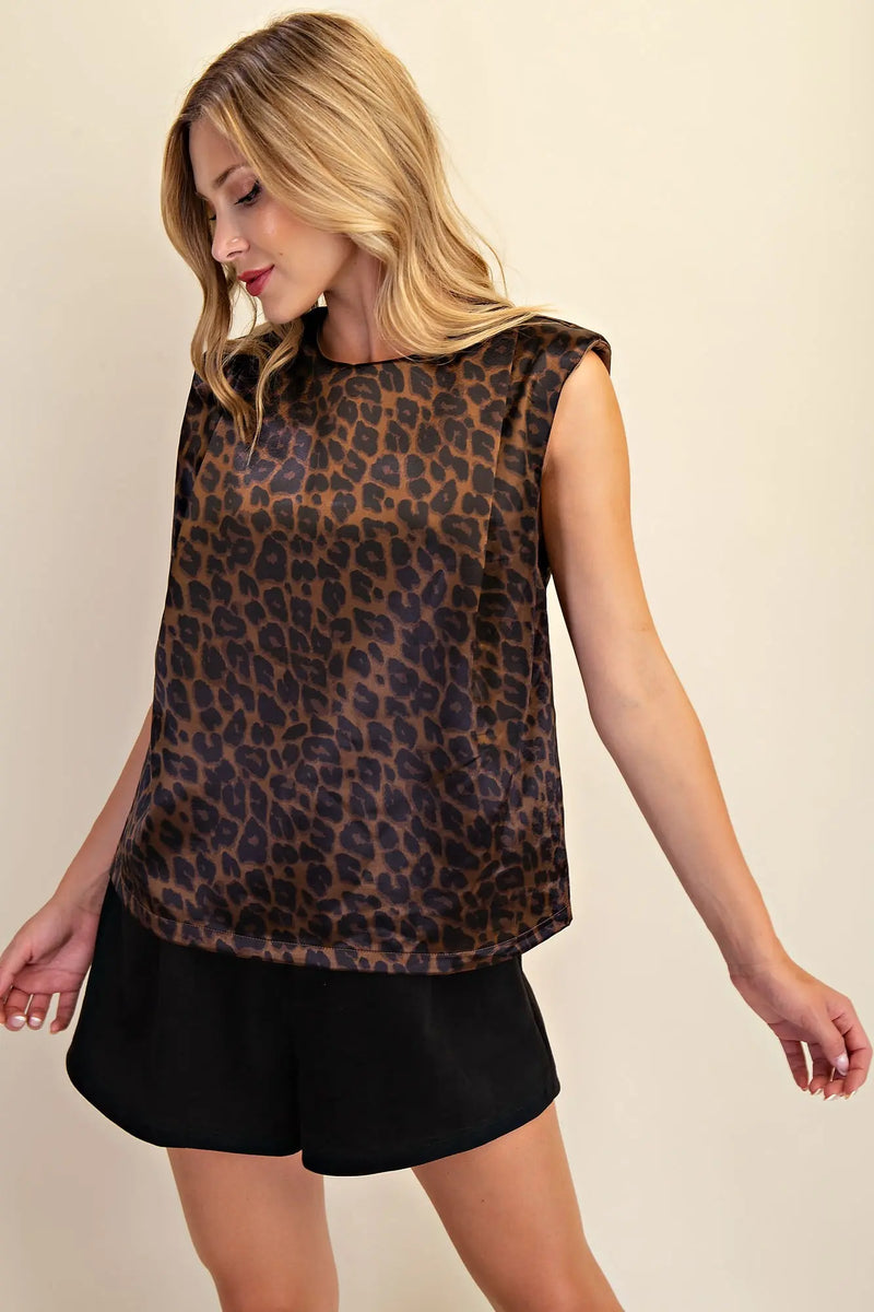 Round Neck Shoulder Padded Top