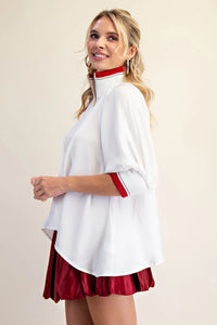 Mock Neck Band Puff Sleeve
