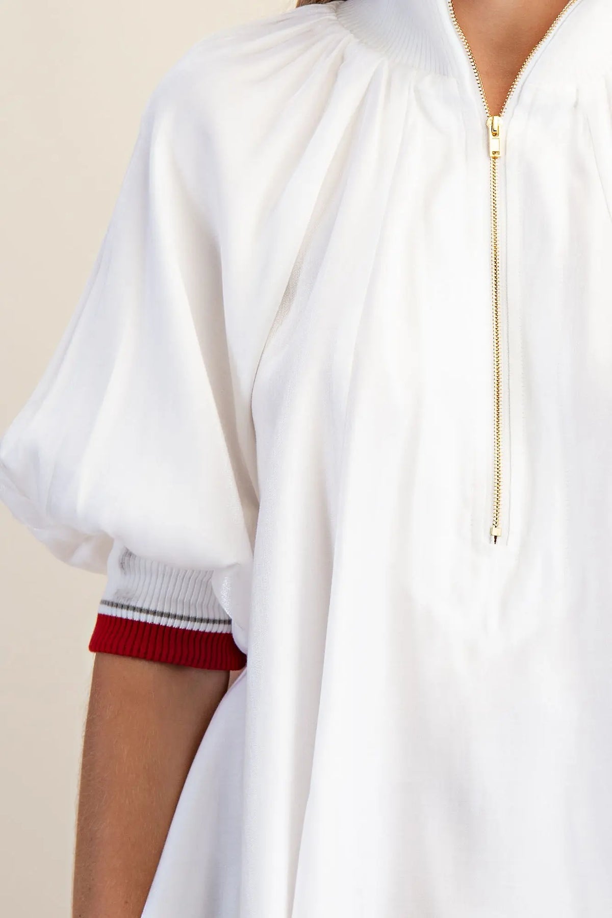 Mock Neck Band Puff Sleeve