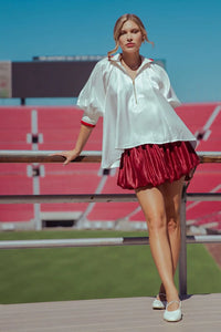 Mock Neck Band Puff Sleeve