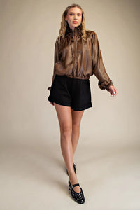 Metallic Cropped Full Zip Pullover