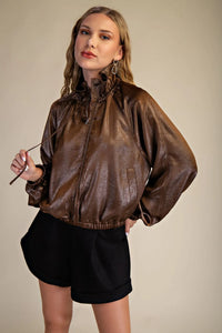 Metallic Cropped Full Zip Pullover