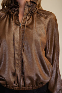 Metallic Cropped Full Zip Pullover