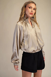 Metallic Cropped Full Zip Pullover