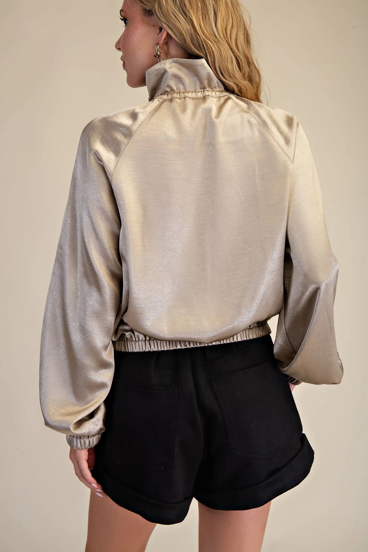 Metallic Cropped Full Zip Pullover