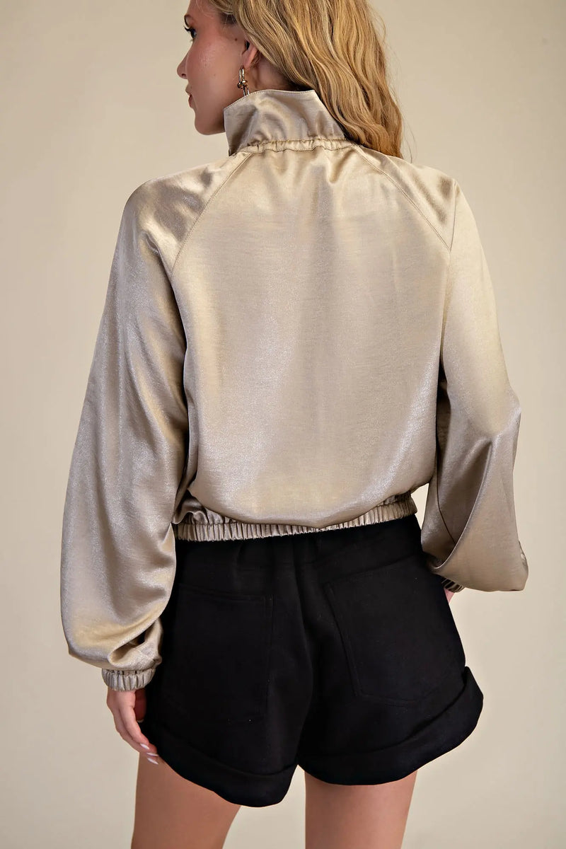Metallic Cropped Full Zip Pullover