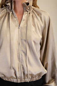 Metallic Cropped Full Zip Pullover