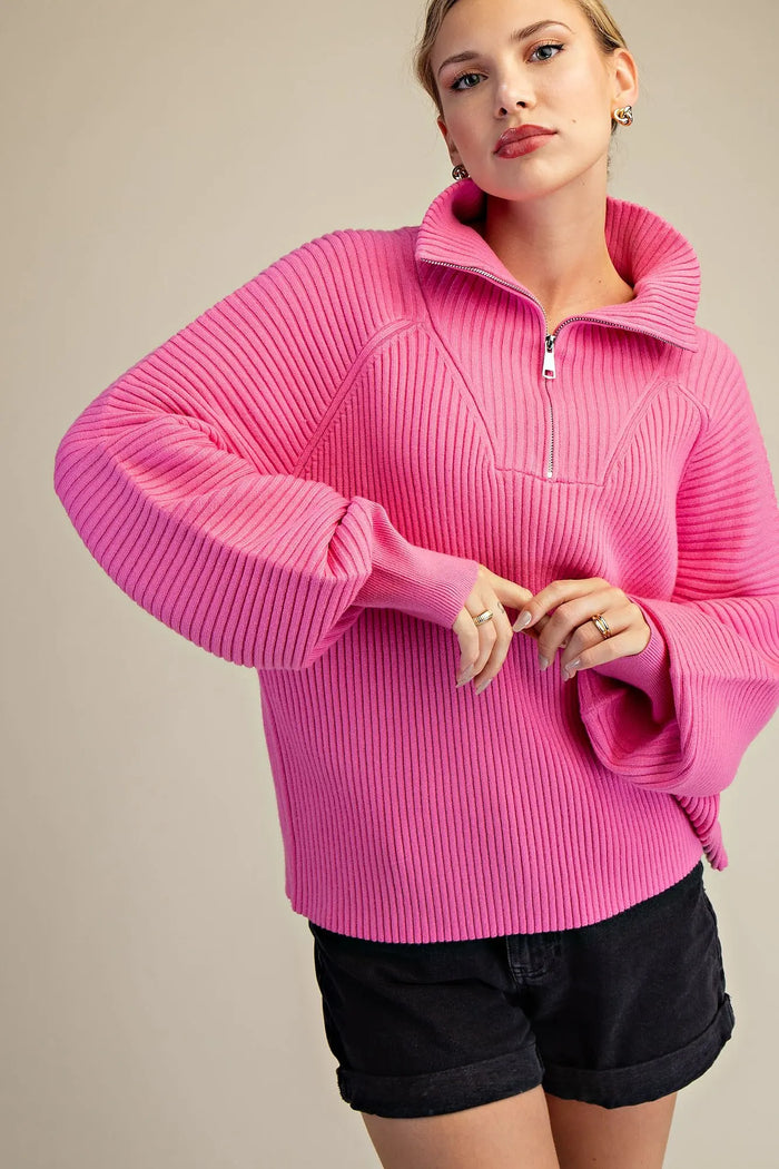 Front Zip Neck Sweater
